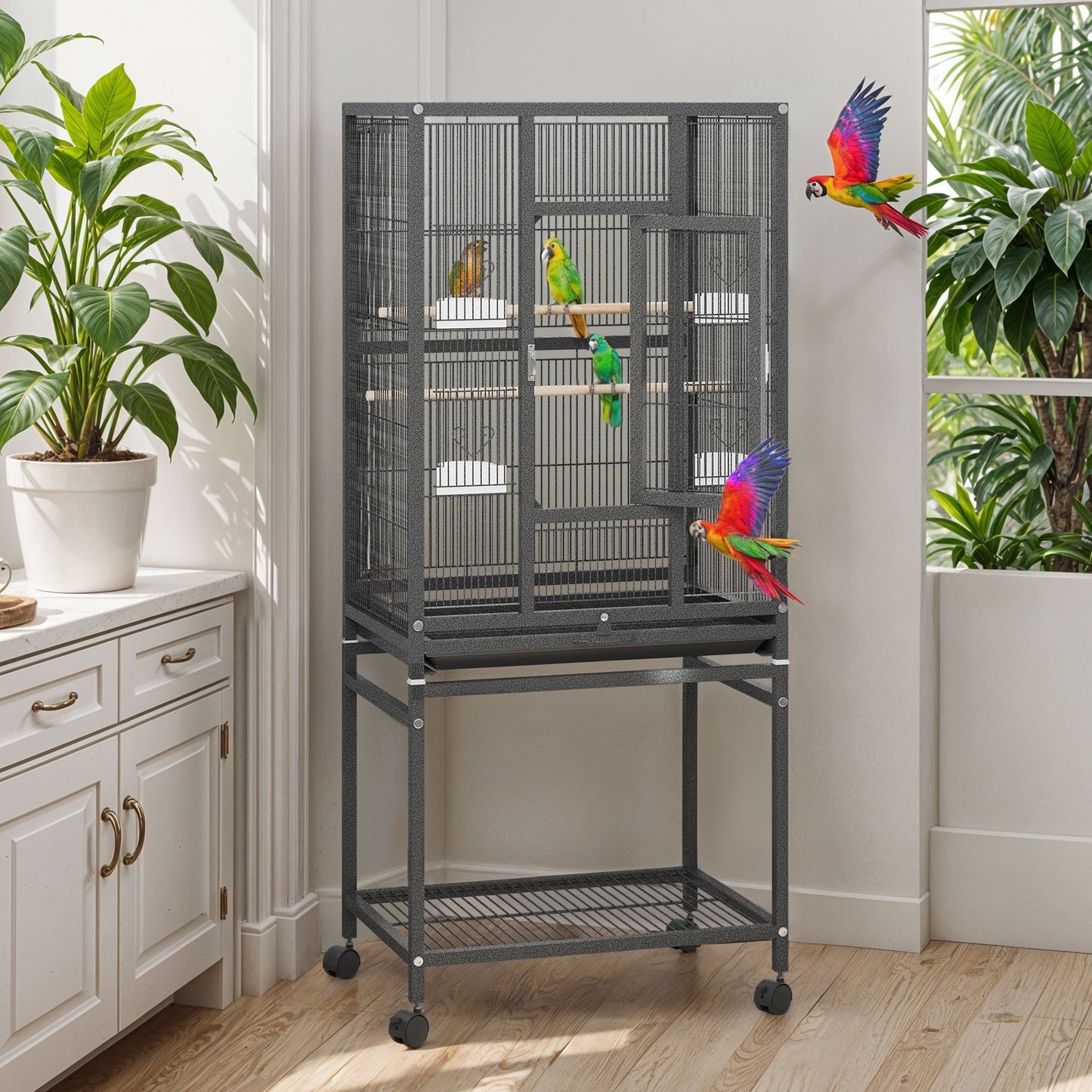 1pc YINTATECH Metal Large Bird Cage for Parrot, Cockatiel, Parakeet, Pigeon - 53" Durable Metal Pet Cage with 4 Feeders, 2 Perches, 2 Safe Door Locks - Suitable for Small and Medium Birds - No Electricity Needed