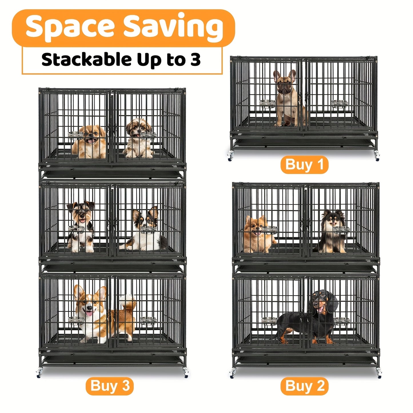 [Escape Proof Dog Crate] Heavy Duty Escape Proof 42 Inch Dog Crate Cage | Stackable Basic Kennel for Small to Medium Dogs with Divider - Indoor Pet Cage