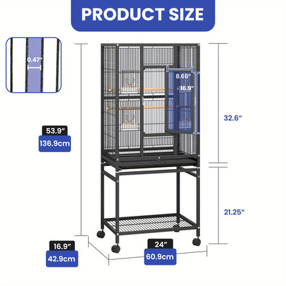 1pc YINTATECH Metal Large Bird Cage for Parrot, Cockatiel, Parakeet, Pigeon - 53" Durable Metal Pet Cage with 4 Feeders, 2 Perches, 2 Safe Door Locks - Suitable for Small and Medium Birds - No Electricity Needed