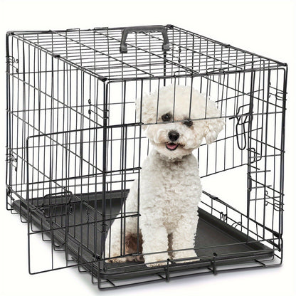 Medium Dog Crate with Double Doors, Foldable Pet Cage with Divider Panel & Removable Tray for Small to Medium Dogs - Secure & Spacious Indoor/Outdoor Crate