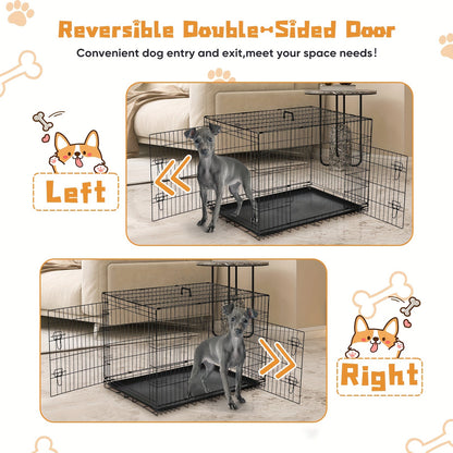 Double Door Folding Metal Wire Dog Crate with Divider Panel - Spacious, Leak-Proof, and Portable Pet Kennel for Indoor, Outdoor, and Travel - Easy Assembly, Durable, and Versatile Pet Cage