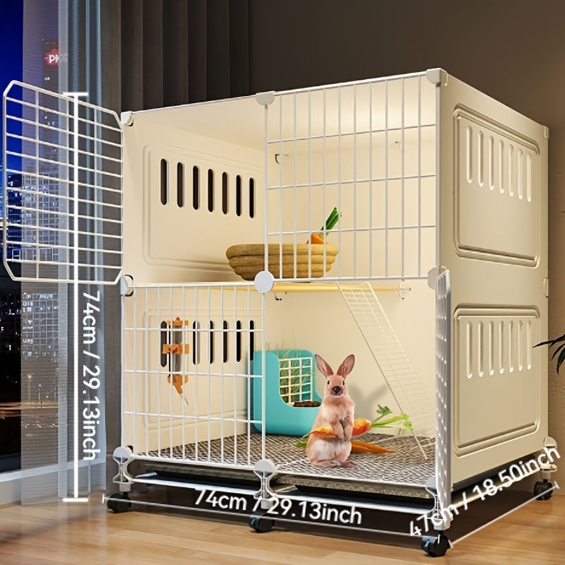 [1pc Deluxe Pet Cage Villa] 1pc Deluxe Iron Alloy Small Animal Cage Villa, Stainless Steel Pet Habitat with Wheels, Ventilated & Splash-Proof Outdoor Enclosure for Rabbits, Hamsters, Guinea Pigs