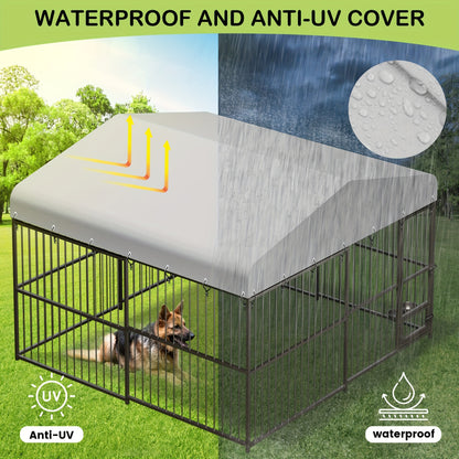 1pc Heavy Duty Metal Dog Kennel 10x10x6FT with Waterproof UV Cover, Safety Locks, and Feeding Bowl - Uncharged Outdoor Pet Cage for Garden and Backyard Use