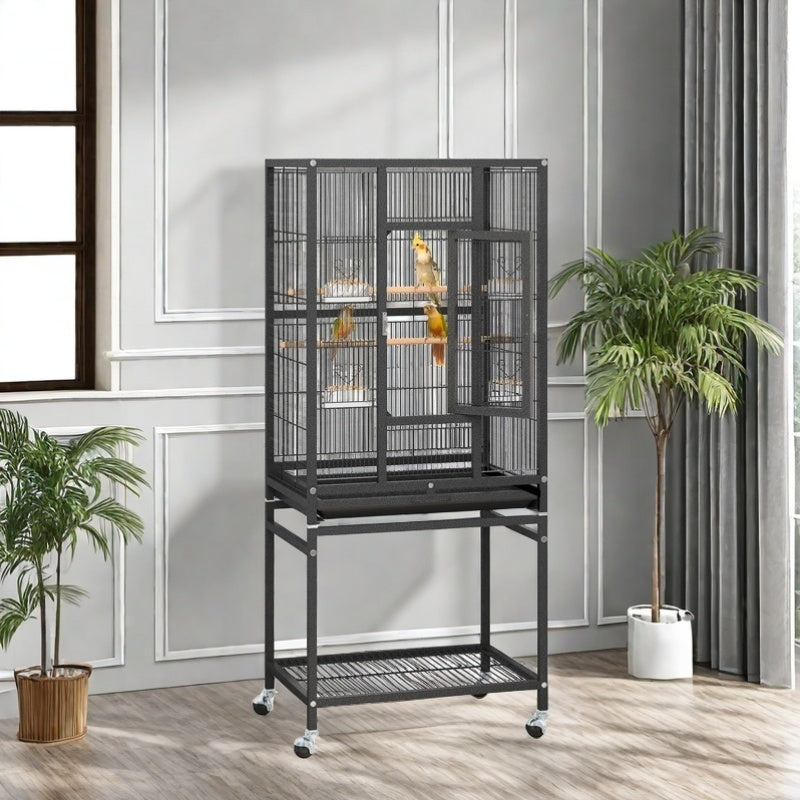1pc YINTATECH Metal Large Bird Cage for Parrot, Cockatiel, Parakeet, Pigeon - 53" Durable Metal Pet Cage with 4 Feeders, 2 Perches, 2 Safe Door Locks - Suitable for Small and Medium Birds - No Electricity Needed