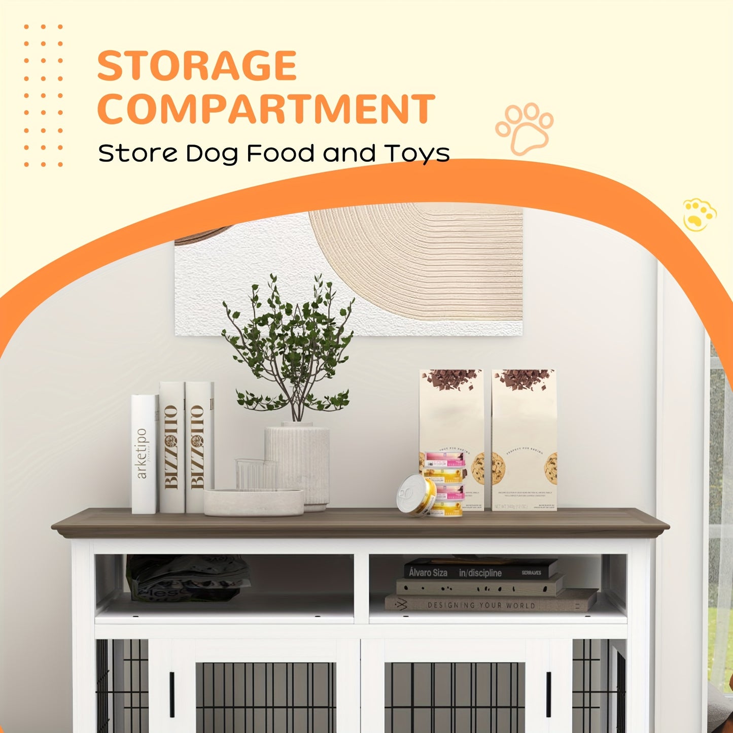 [PAWHUT Wooden Dog Crate] White Wooden PAWHUT Dog Crate Furniture - Decorative Dog Kennel for Medium Dogs - Indoor Pet Cage with Storage Shelves