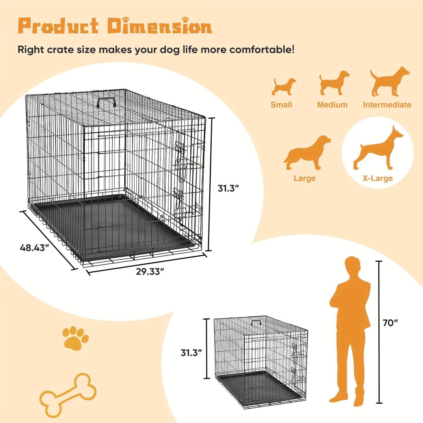 Medium Dog Crate with Double Doors, Foldable Pet Cage with Divider Panel & Removable Tray for Small to Medium Dogs - Secure & Spacious Indoor/Outdoor Crate