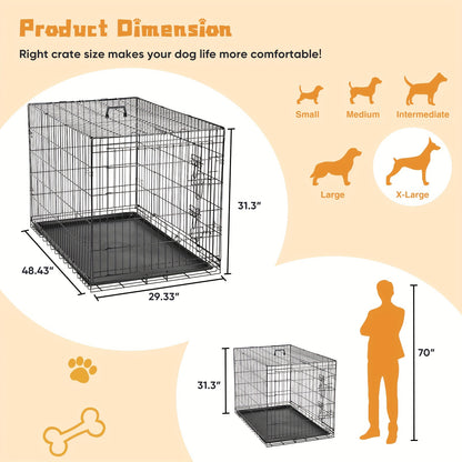 Medium Dog Crate with Double Doors, Foldable Pet Cage with Divider Panel & Removable Tray for Small to Medium Dogs - Secure & Spacious Indoor/Outdoor Crate